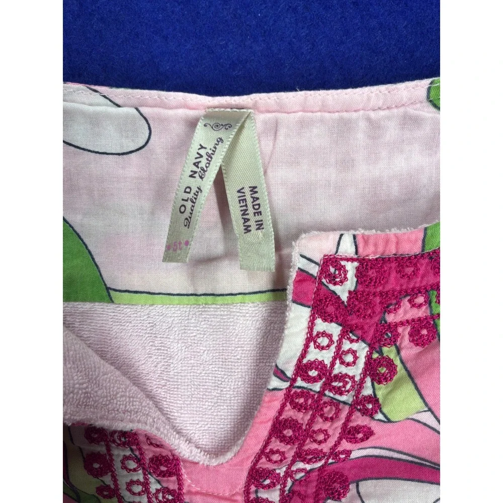 Boho Girls Old Navy Floral Terry Lined Swim Cover Up 5T Pink Green
